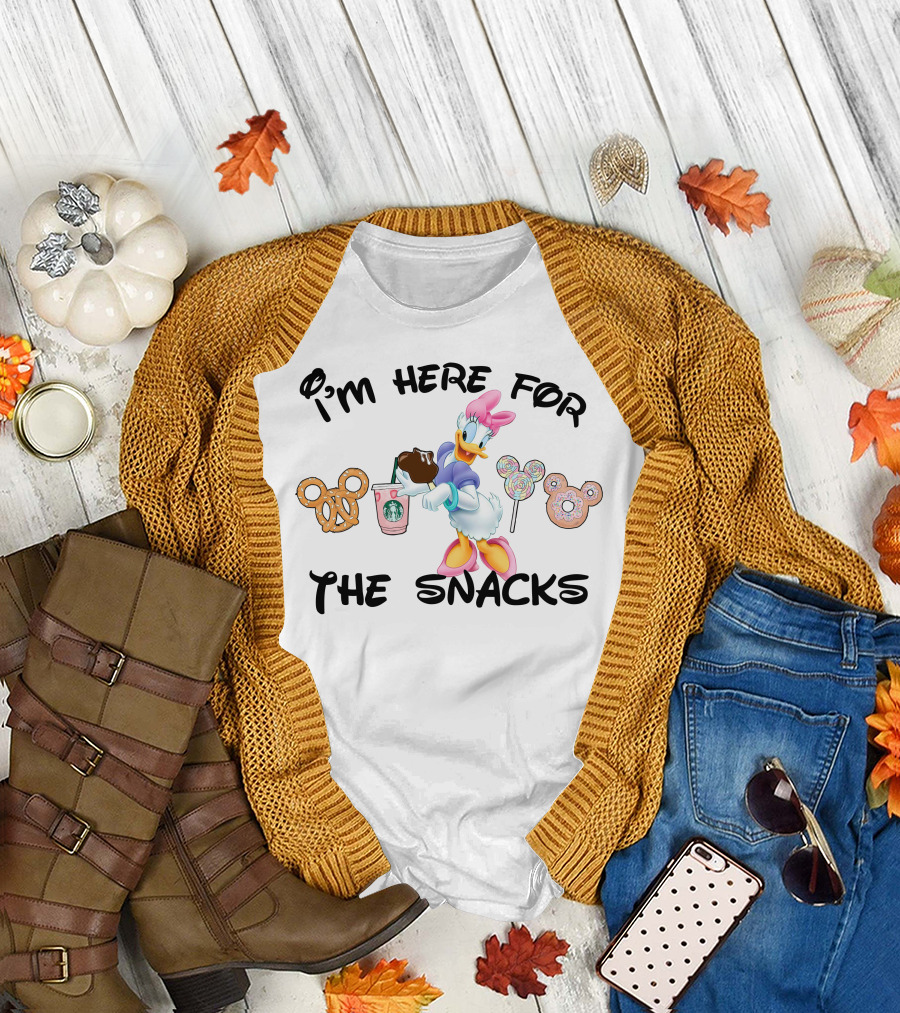 I'm Here For The Snacks Daisy Starbucks Pretzel Lollipops Donut T-Shirt