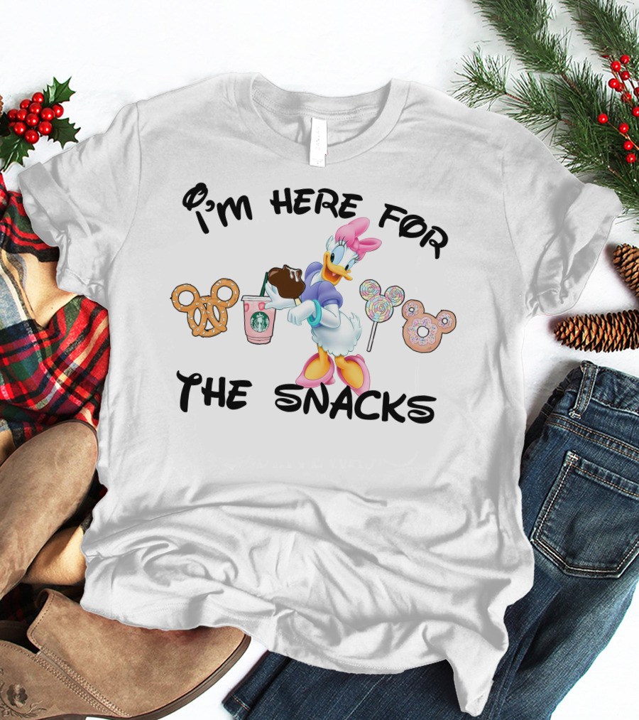 I'm Here For The Snacks Daisy Starbucks Pretzel Lollipops Donut T-Shirt