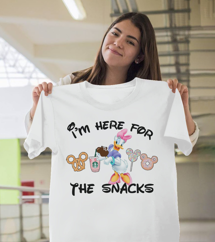 I'm Here For The Snacks Daisy Starbucks Pretzel Lollipops Donut T-Shirt