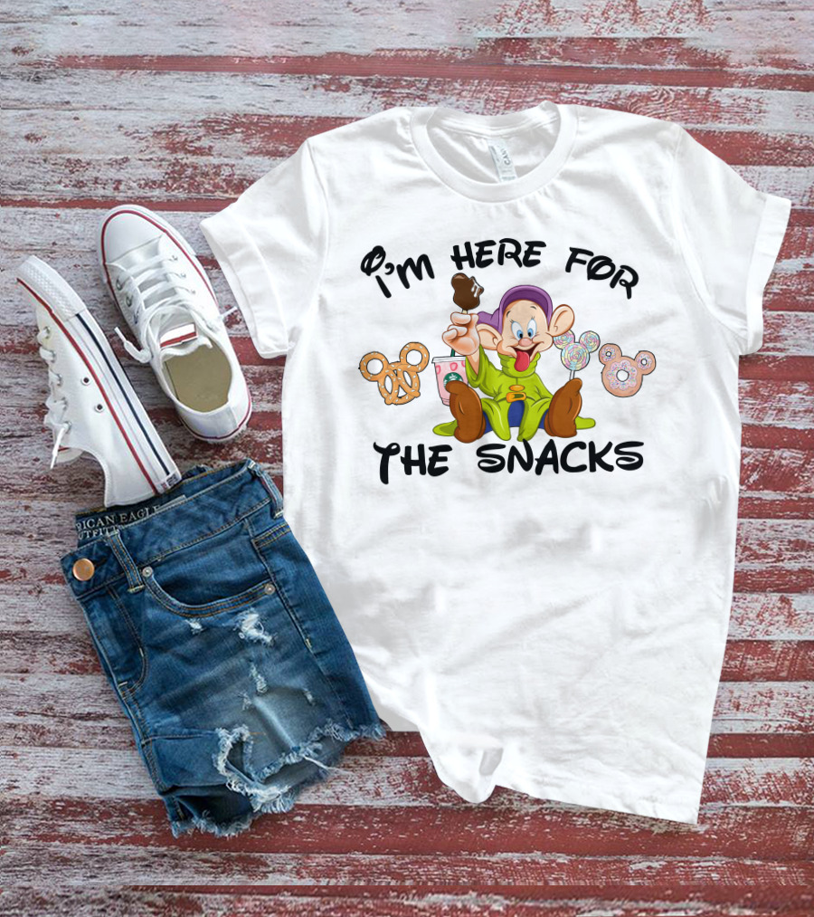 I'm Here For The Snacks Dopey Lollipops Pretzel Donut Ice Cream T-Shirt