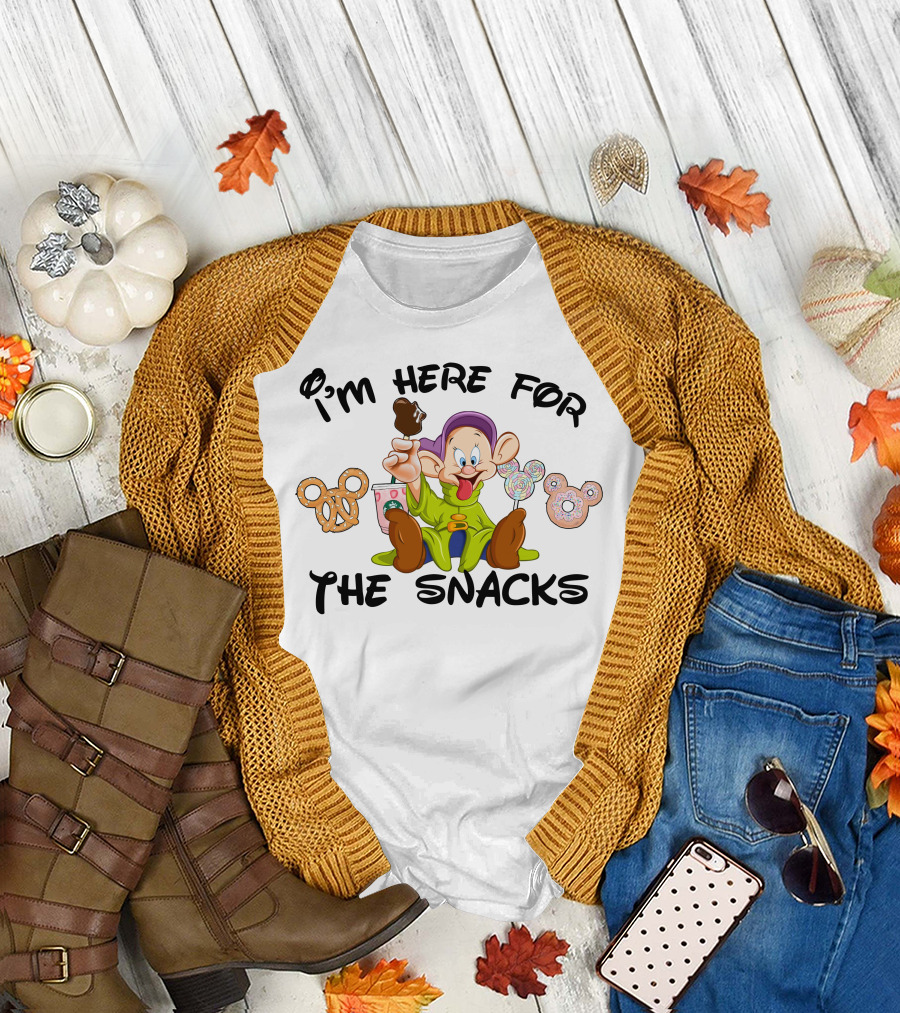I'm Here For The Snacks Dopey Lollipops Pretzel Donut Ice Cream T-Shirt