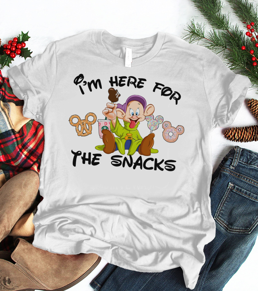 I'm Here For The Snacks Dopey Lollipops Pretzel Donut Ice Cream T-Shirt