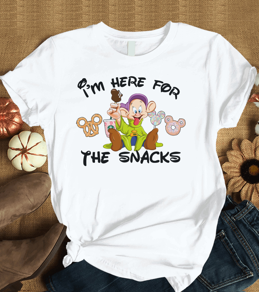 I'm Here For The Snacks Dopey Lollipops Pretzel Donut Ice Cream T-Shirt