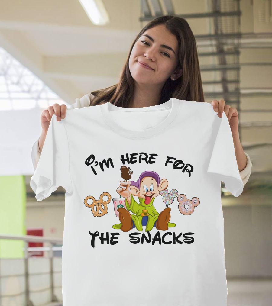 I'm Here For The Snacks Dopey Lollipops Pretzel Donut Ice Cream T-Shirt