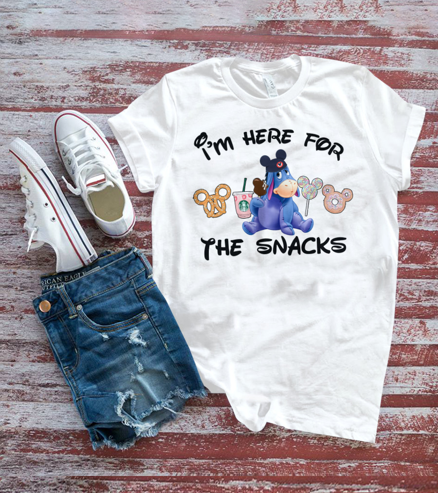 I'm Here For The Snacks Eeyore Pretzel Starbucks Mickey Lollipop Donut T-Shirt