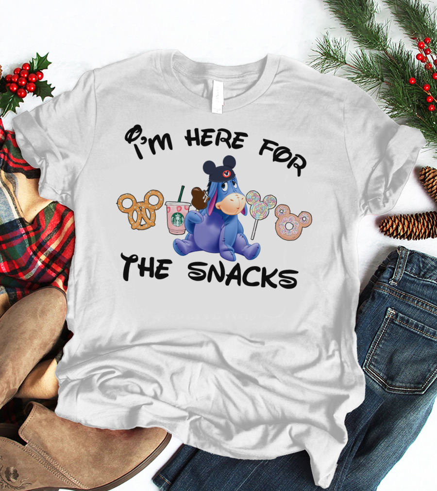 I'm Here For The Snacks Eeyore Pretzel Starbucks Mickey Lollipop Donut T-Shirt