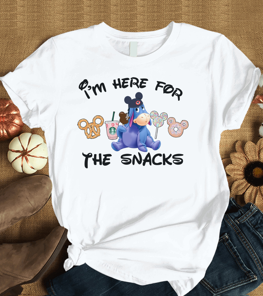 I'm Here For The Snacks Eeyore Pretzel Starbucks Mickey Lollipop Donut T-Shirt