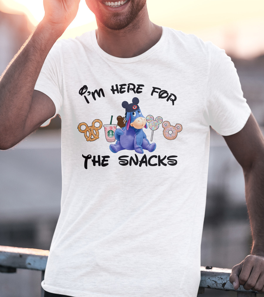 I'm Here For The Snacks Eeyore Pretzel Starbucks Mickey Lollipop Donut T-Shirt