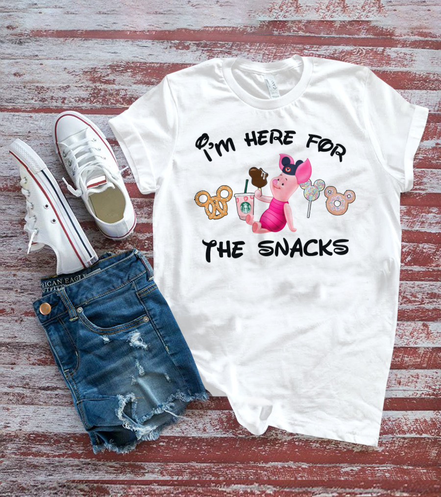 I'm Here For The Snacks Piglet Pretzel Chocolate Mickey Ears T-Shirt