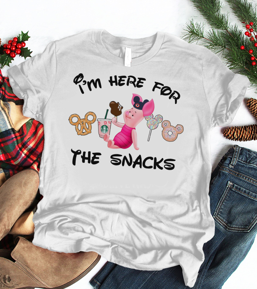 I'm Here For The Snacks Piglet Pretzel Chocolate Mickey Ears T-Shirt