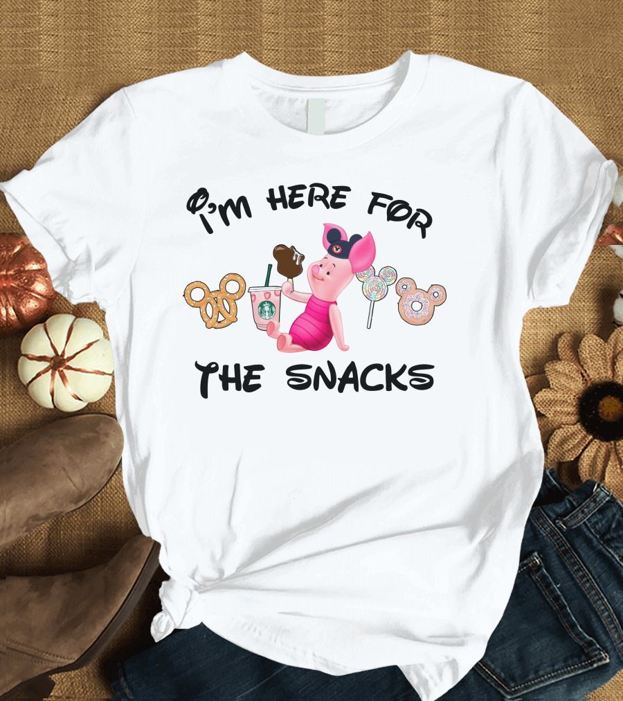I'm Here For The Snacks Piglet Pretzel Chocolate Mickey Ears T-Shirt