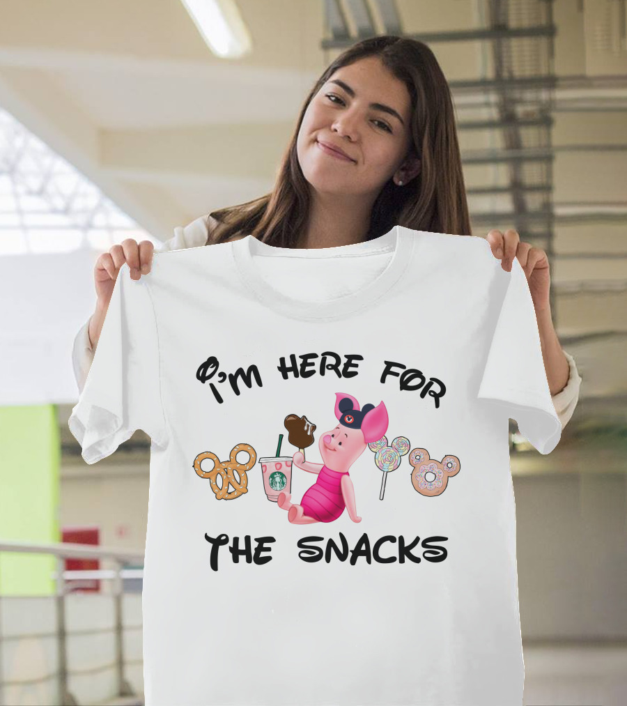 I'm Here For The Snacks Piglet Pretzel Chocolate Mickey Ears T-Shirt