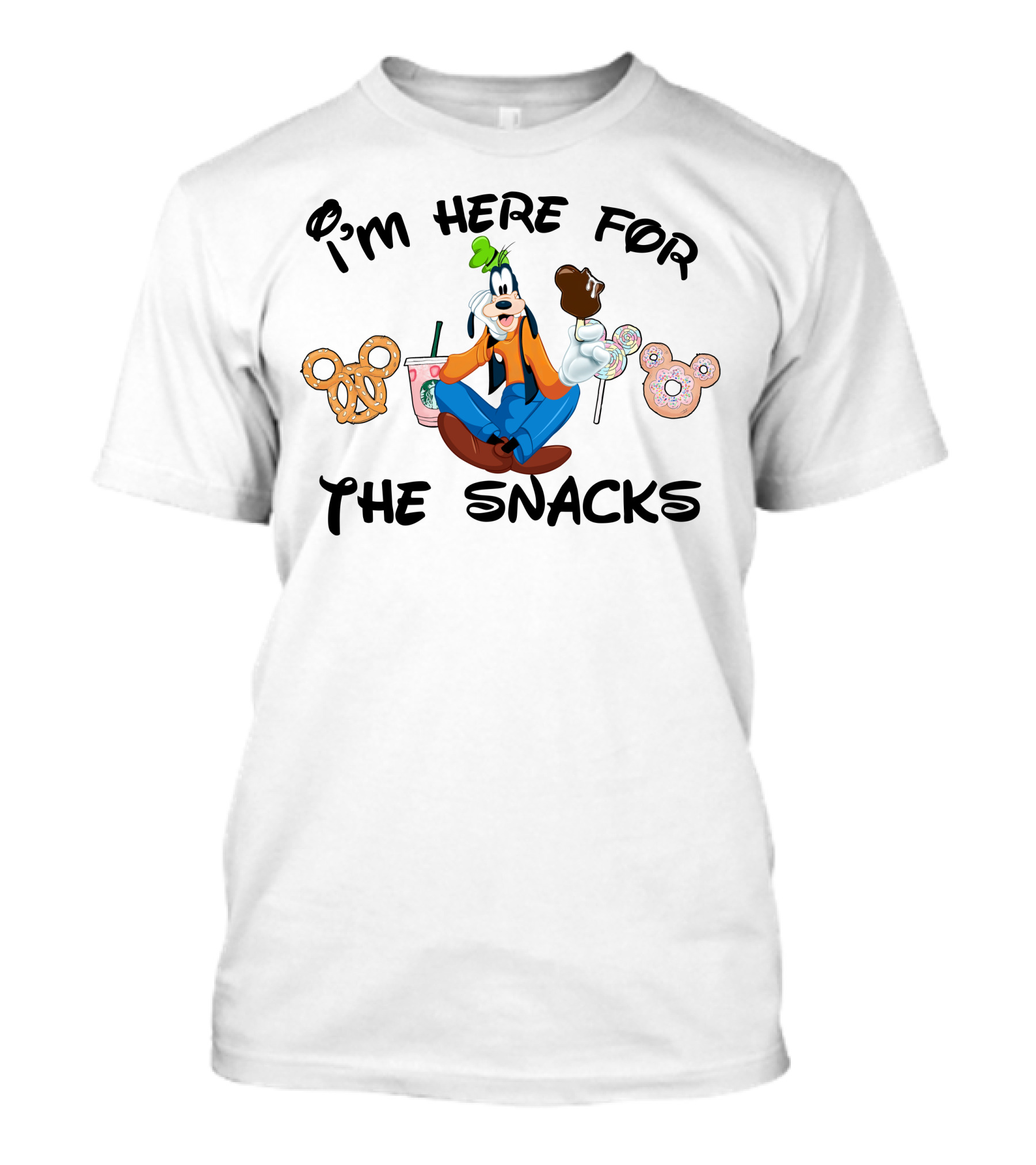 I'm Here For The Snacks Goofy Pretzel Donut Mickey Ears Lollipop T-Shirt