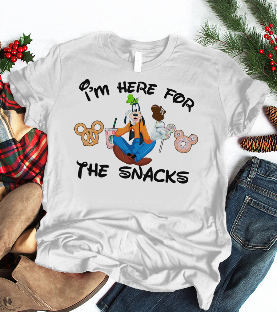 I'm Here For The Snacks Goofy Pretzel Donut Mickey Ears Lollipop T-Shirt
