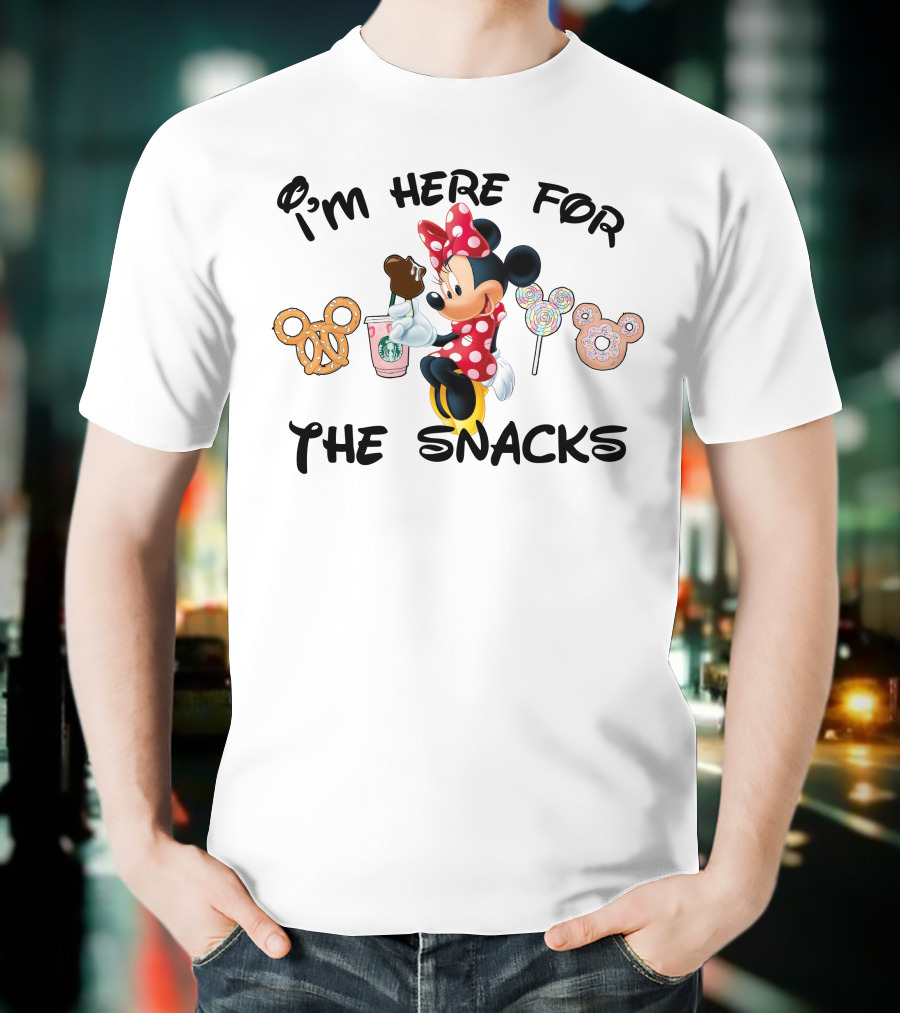 I'm Here For The Snacks Minnie Mouse Pretzel Donut Lollipop Starbucks T-Shirt