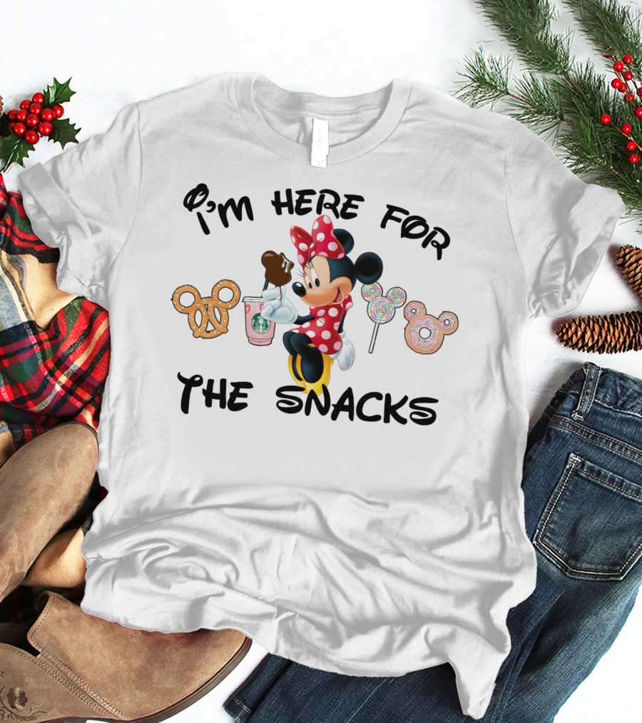 I'm Here For The Snacks Minnie Mouse Pretzel Donut Lollipop Starbucks T-Shirt