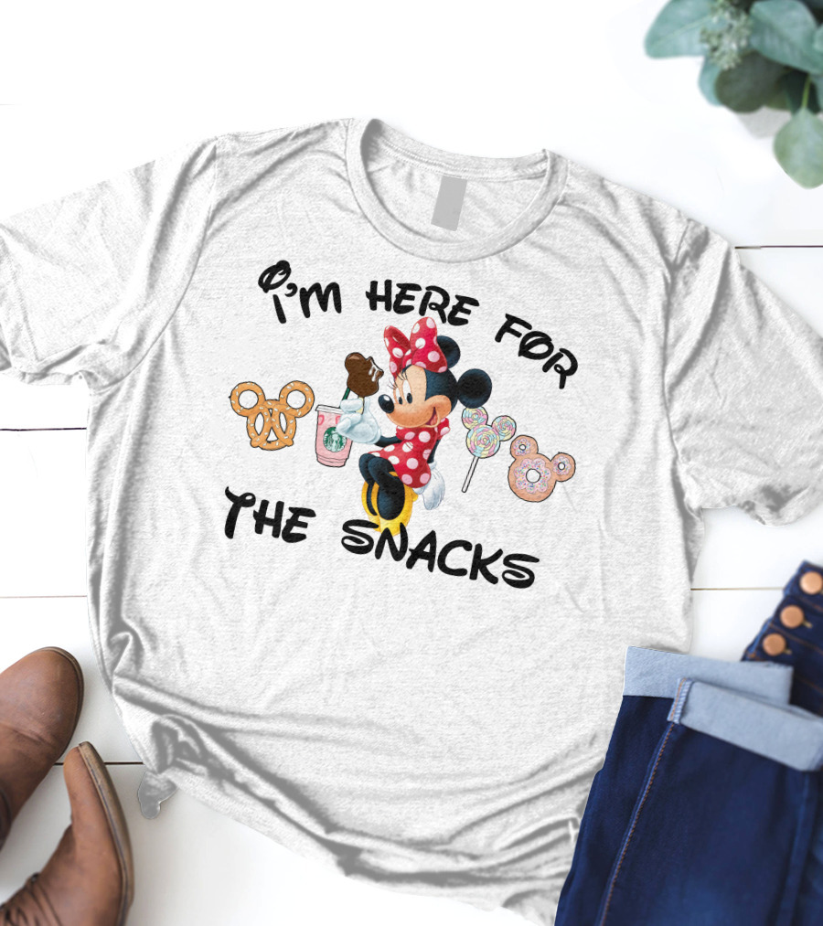 I'm Here For The Snacks Minnie Mouse Pretzel Donut Lollipop Starbucks T-Shirt