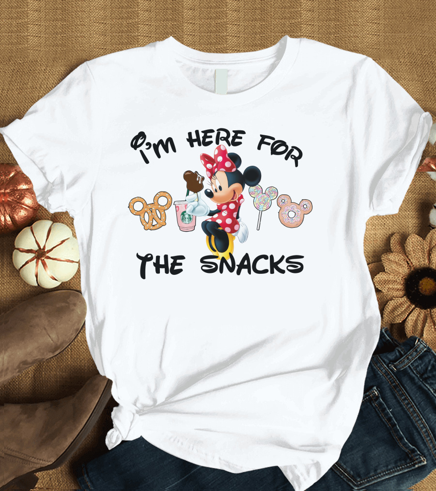 I'm Here For The Snacks Minnie Mouse Pretzel Donut Lollipop Starbucks T-Shirt