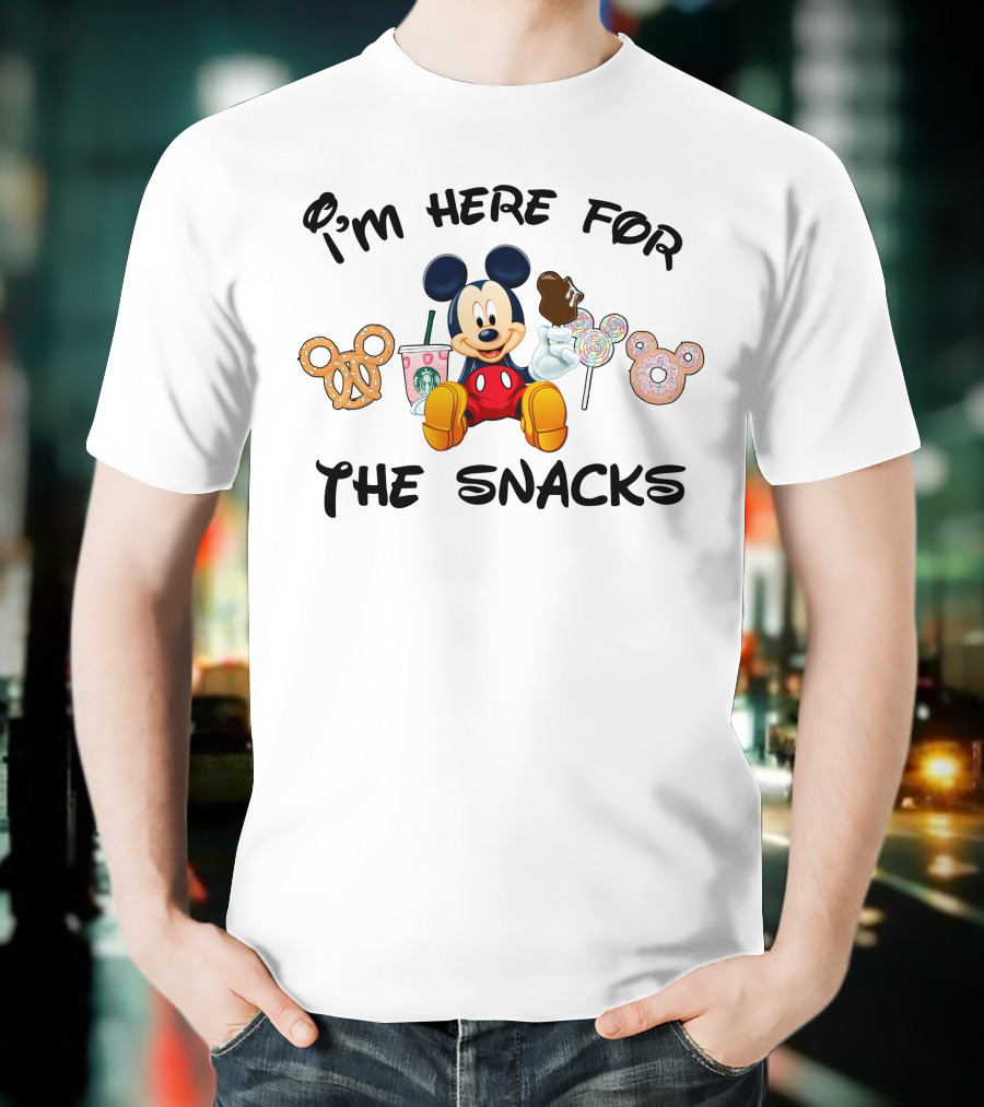 I'm Here For The Snacks Mickey Mouse Pretzel Donut Candy Starbucks T-Shirt
