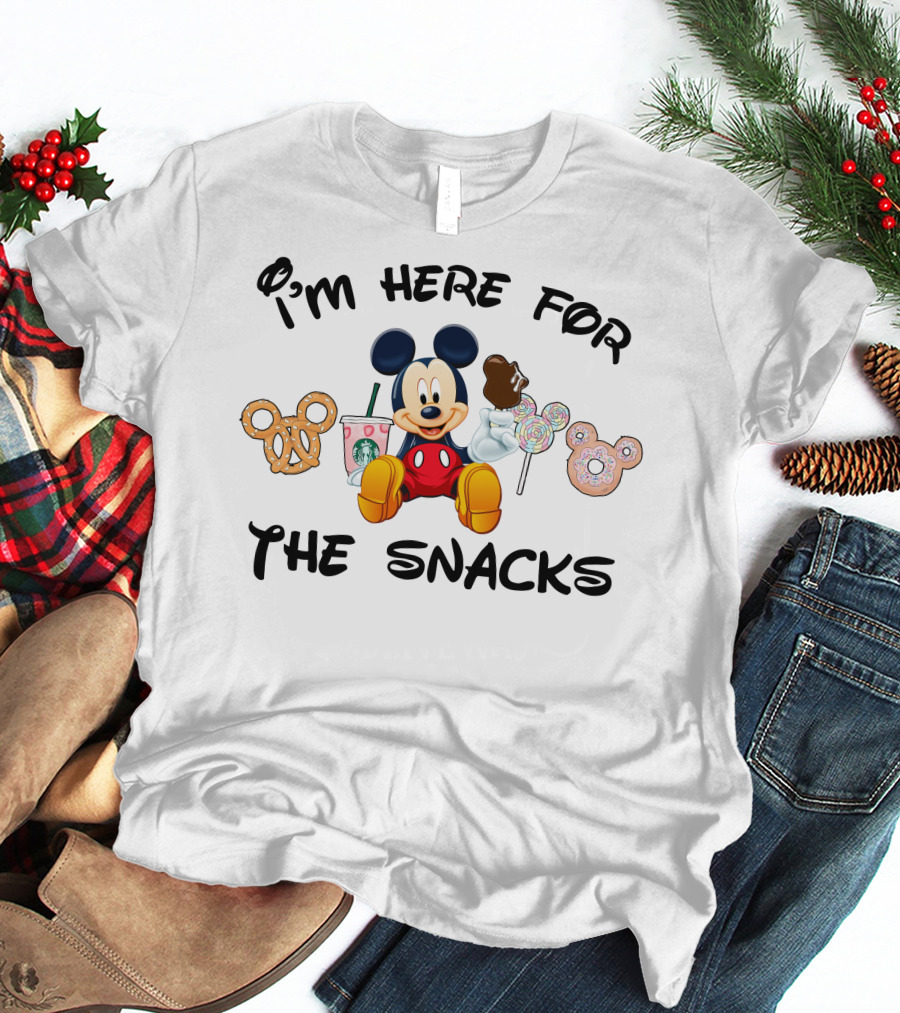 I'm Here For The Snacks Mickey Mouse Pretzel Donut Candy Starbucks T-Shirt