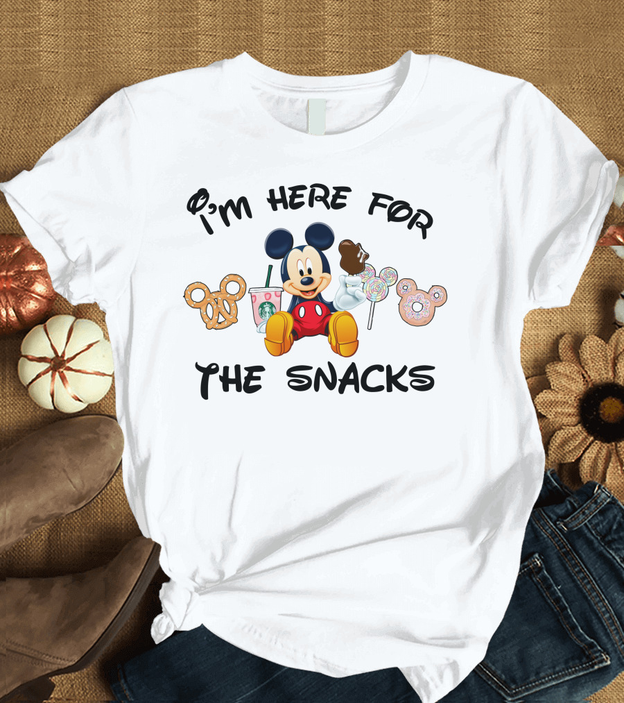 I'm Here For The Snacks Mickey Mouse Pretzel Donut Candy Starbucks T-Shirt