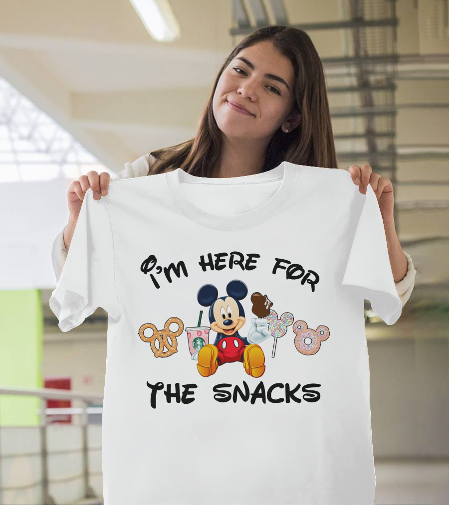 I'm Here For The Snacks Mickey Mouse Pretzel Donut Candy Starbucks T-Shirt