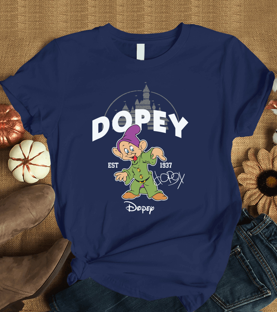 Dopey Est 1937 Castle Background Disney Character T-Shirt