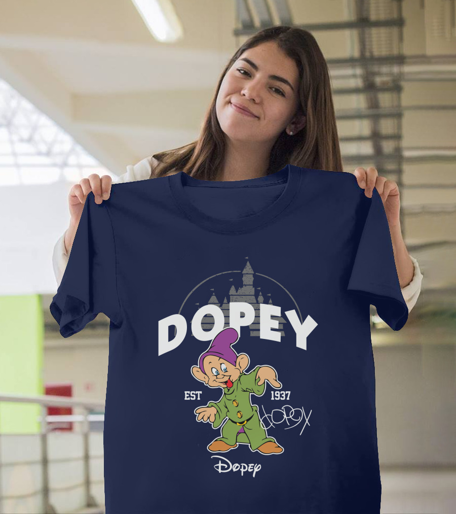 Dopey Est 1937 Castle Background Disney Character T-Shirt