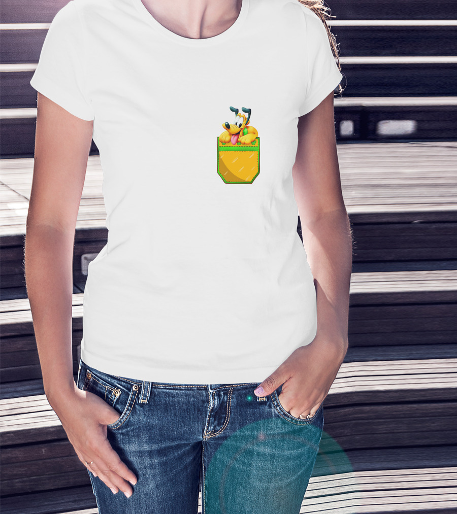 Pluto Disney Yellow Dog In Pocket T-Shirt