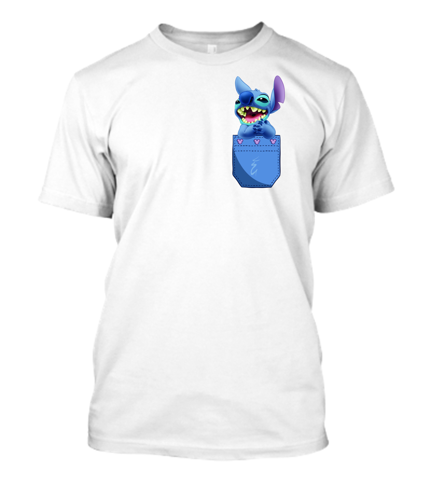 Stitch Pocket Smiling Face With Purple Ears T-Shirt