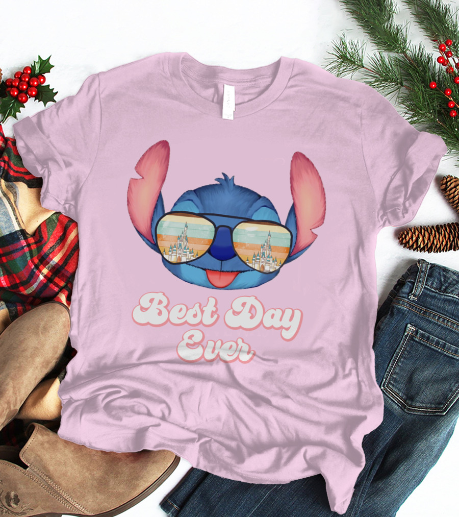 Best Day Ever Stitch Wearing Sunglasses With Castle Reflection T-Shirt