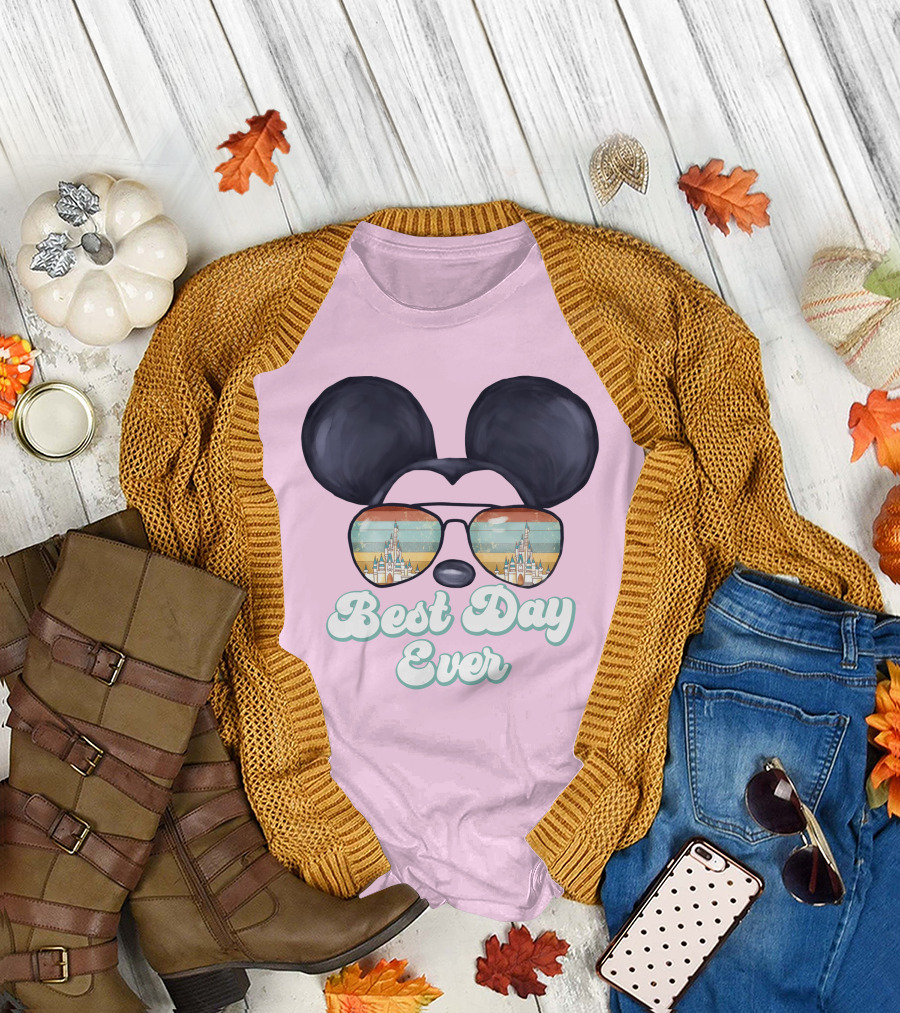Mickey Best Day Ever Glasses Castle Retro T-Shirt