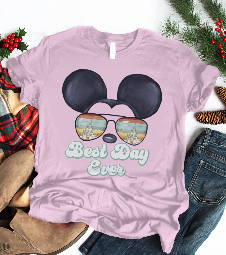 Mickey Best Day Ever Glasses Castle Retro T-Shirt