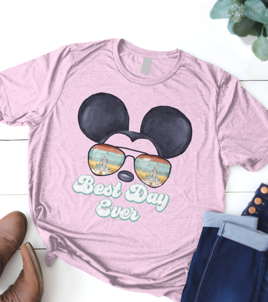 Mickey Best Day Ever Glasses Castle Retro T-Shirt