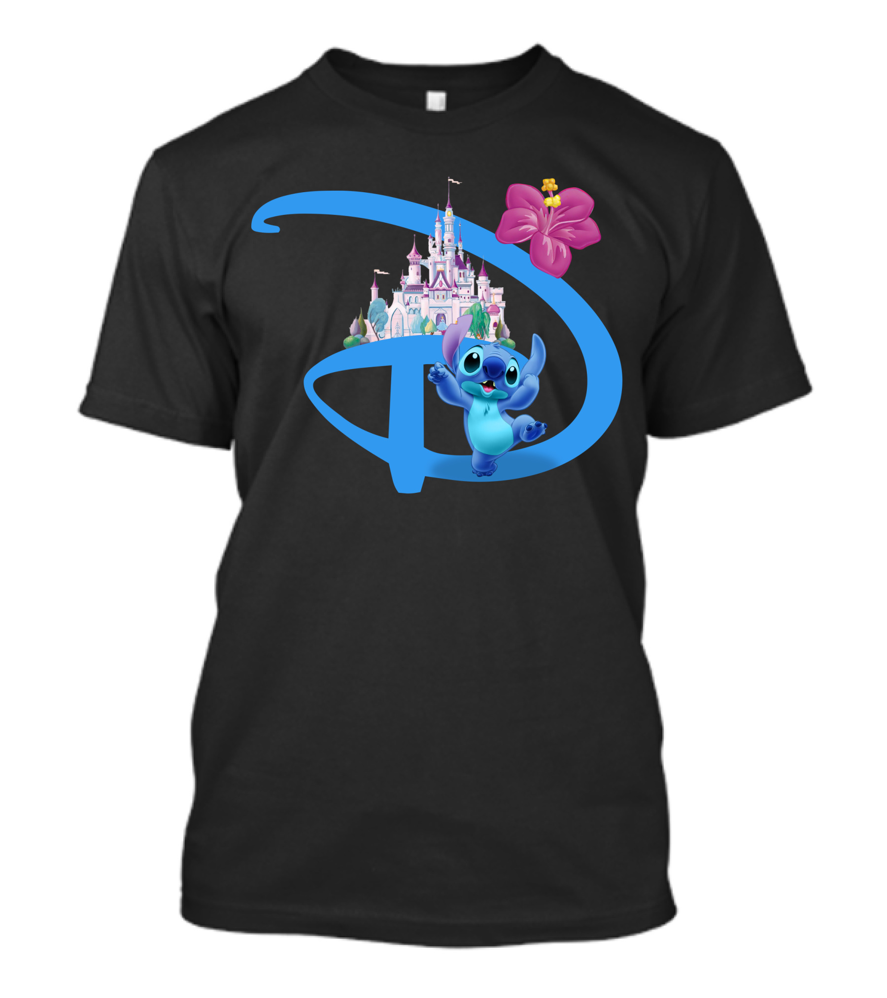 Stitch Disney Castle Hibiscus Flower T-Shirt