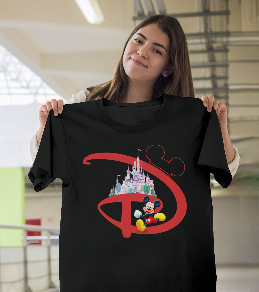 Mickey Mouse Disney Castle Icon With Red Disney Initials T-Shirt