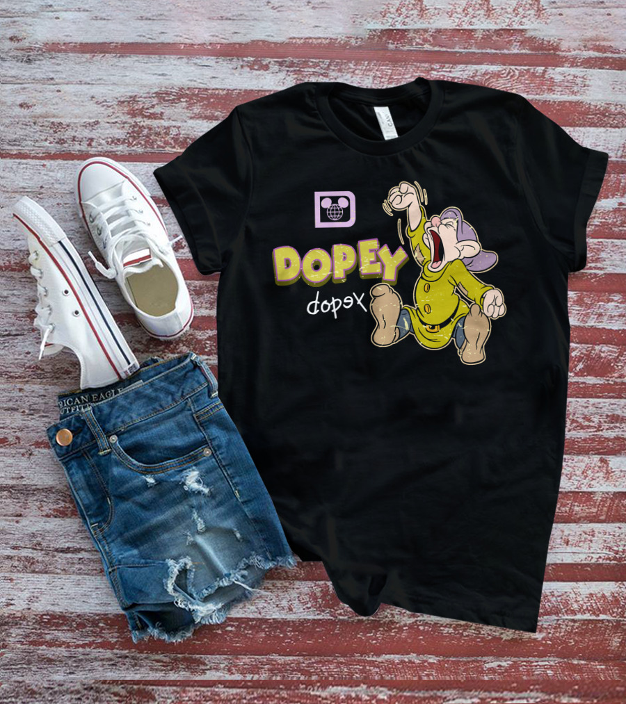 Dopey Yawning Character Illustration With Double Text And Ear T-Shirt