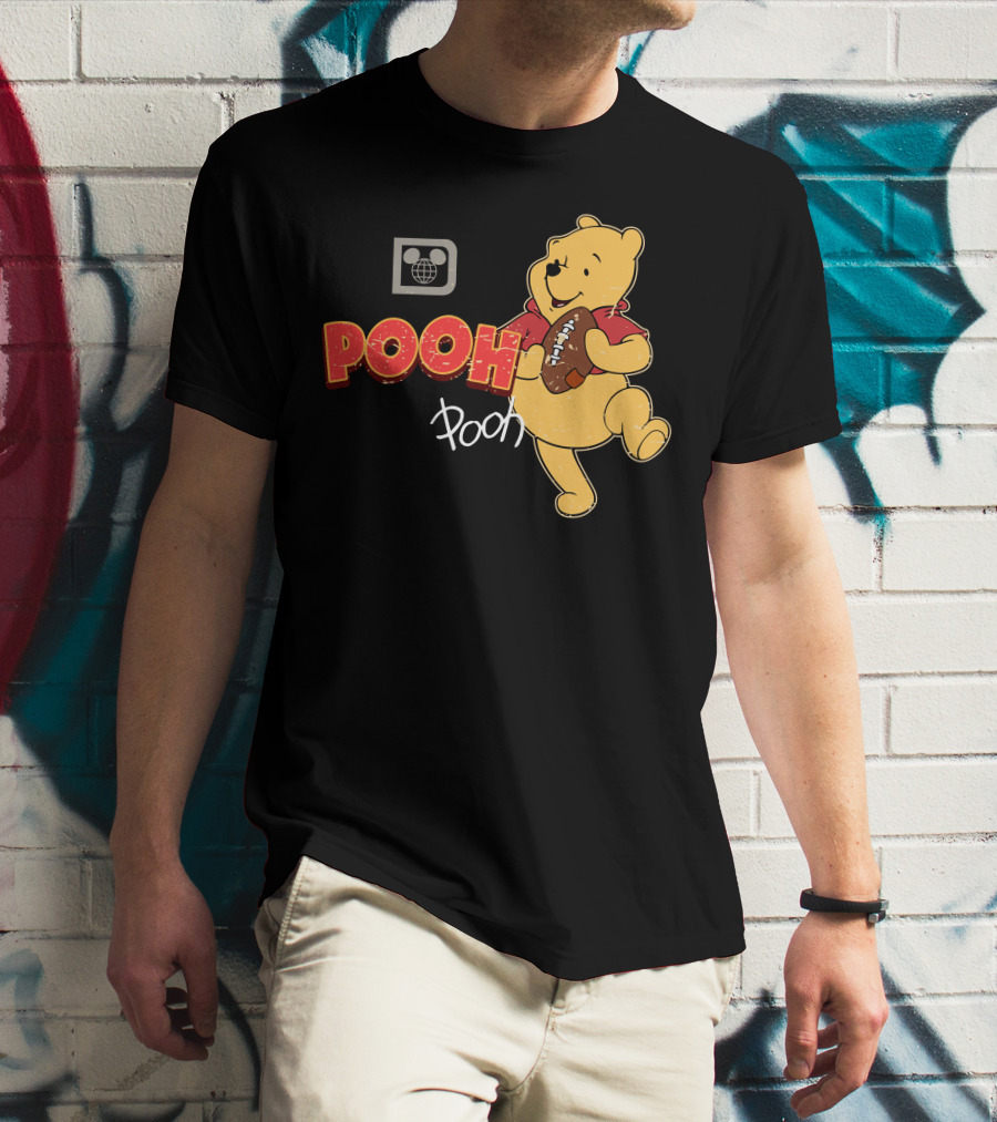 Pooh Football Holding Iconic Character With Vintage T-Shirt