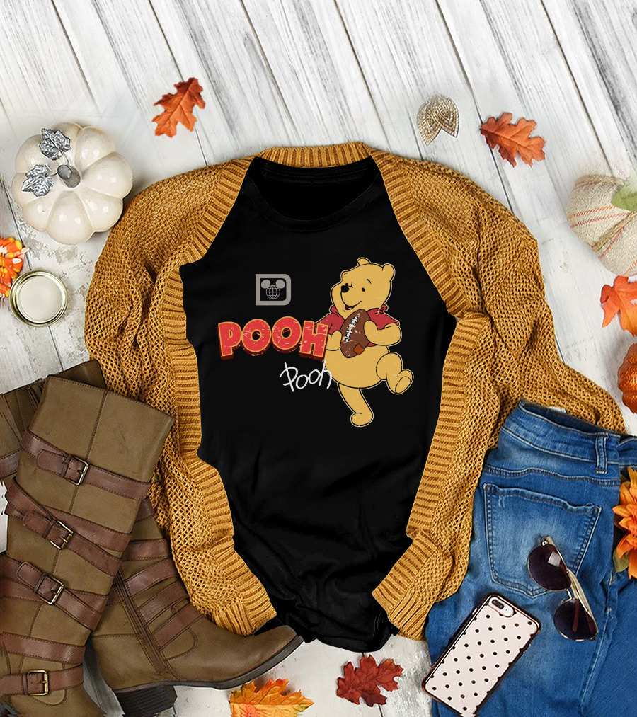 Pooh Football Holding Iconic Character With Vintage T-Shirt