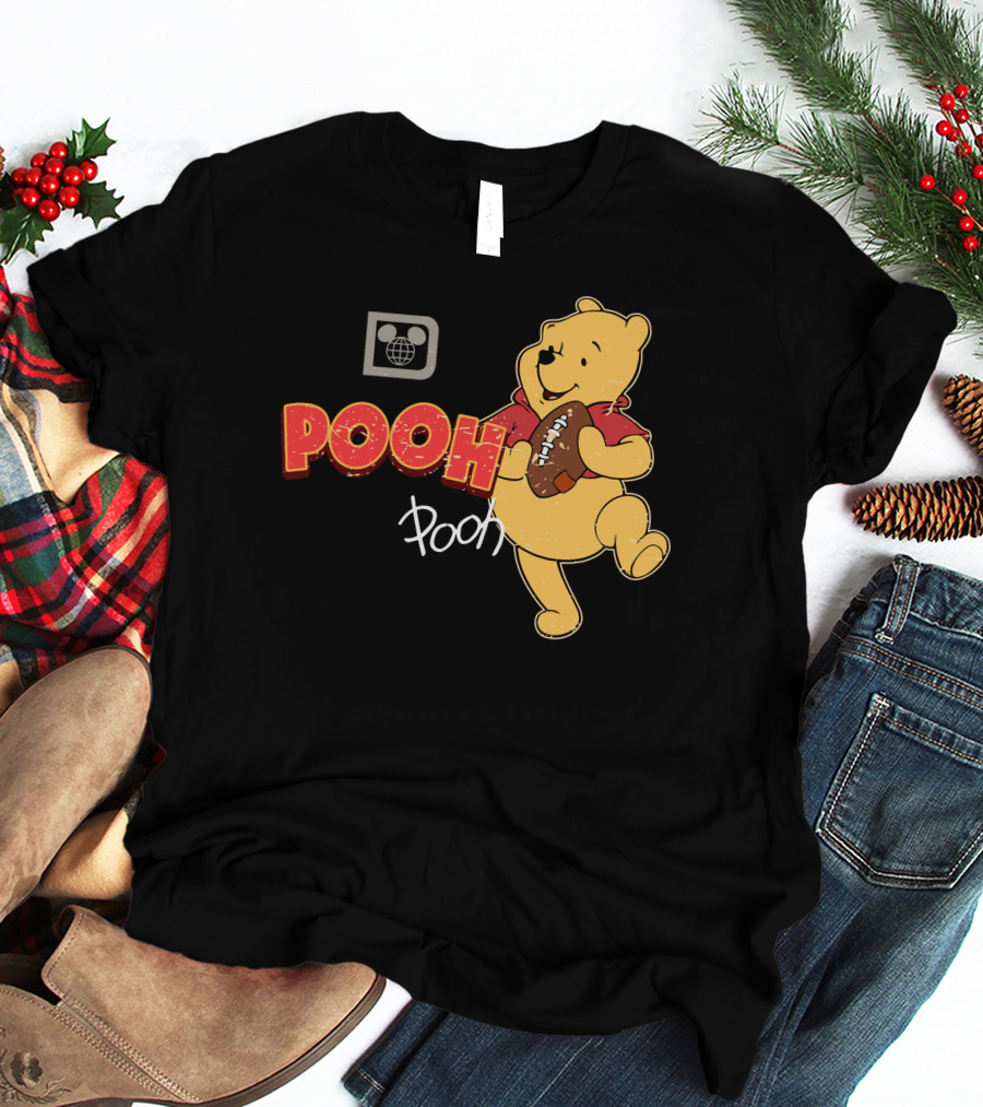 Pooh Football Holding Iconic Character With Vintage T-Shirt