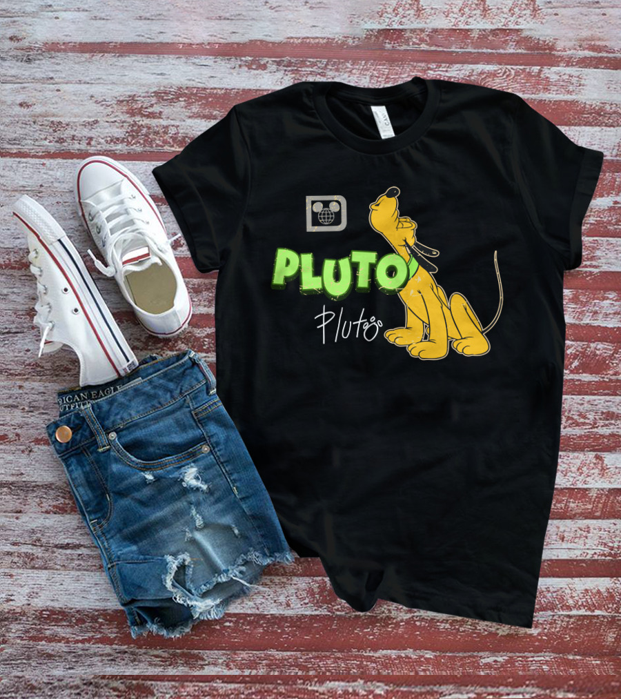 Disney Pluto Green Text Iconic Cartoon Dog T-Shirt