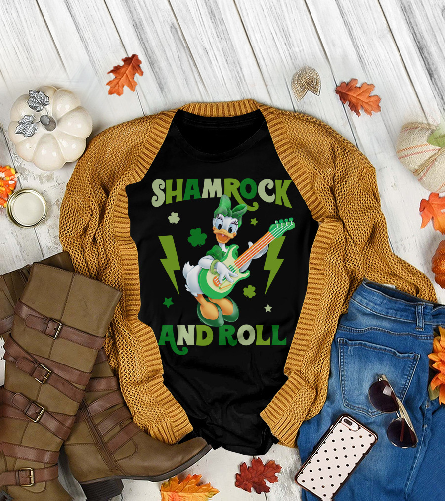 Shamrock And Roll Daisy Duck Rocks Out With Green Guitar T-Shirt