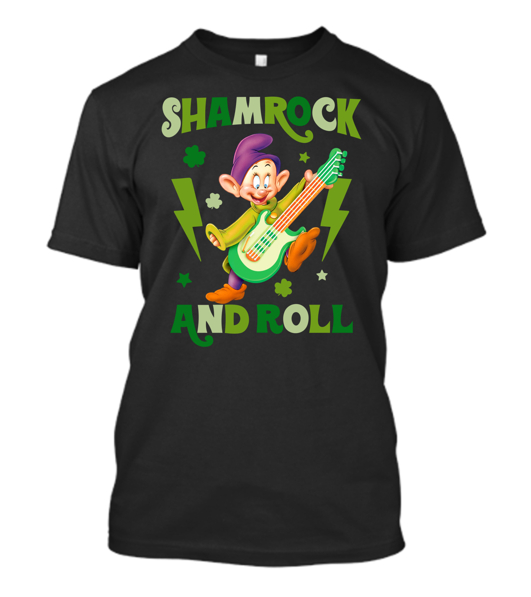 Shamrock And Roll Dopey Guitar Stars Clovers Lightning T-Shirt