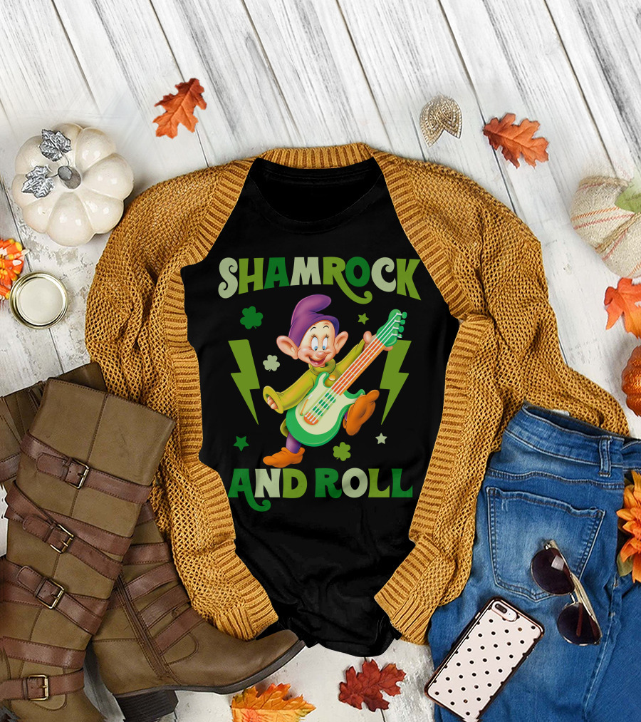 Shamrock And Roll Dopey Guitar Stars Clovers Lightning T-Shirt