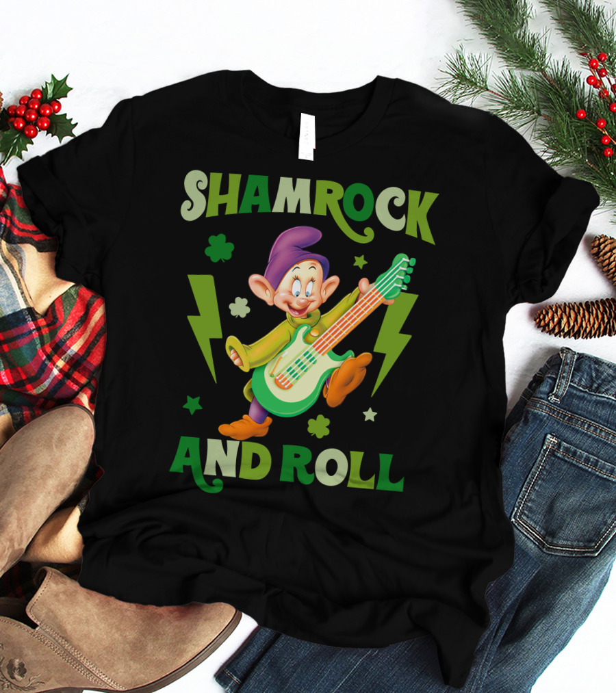 Shamrock And Roll Dopey Guitar Stars Clovers Lightning T-Shirt