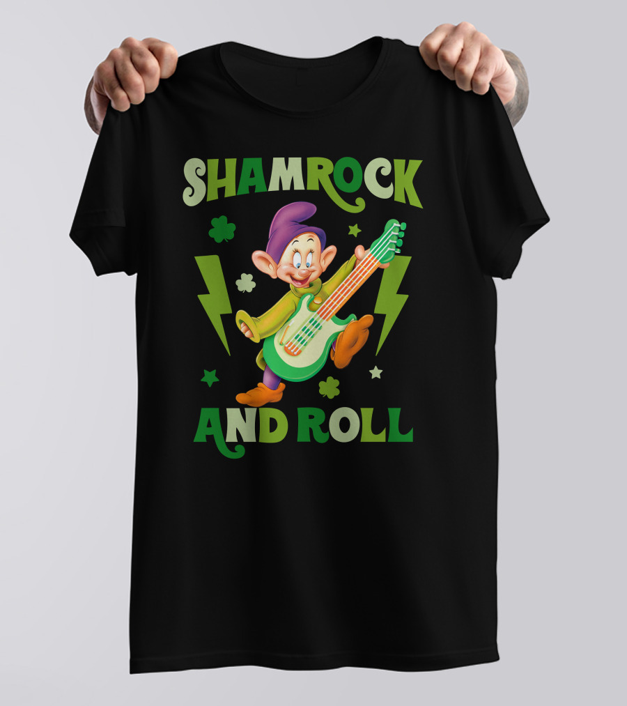 Shamrock And Roll Dopey Guitar Stars Clovers Lightning T-Shirt