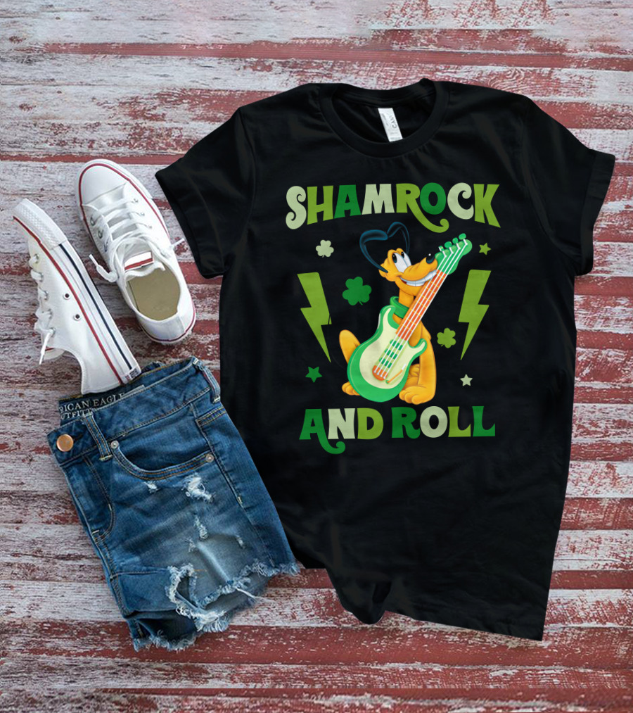 Shamrock And Roll Pluto Guitar Cartoon Character T-Shirt