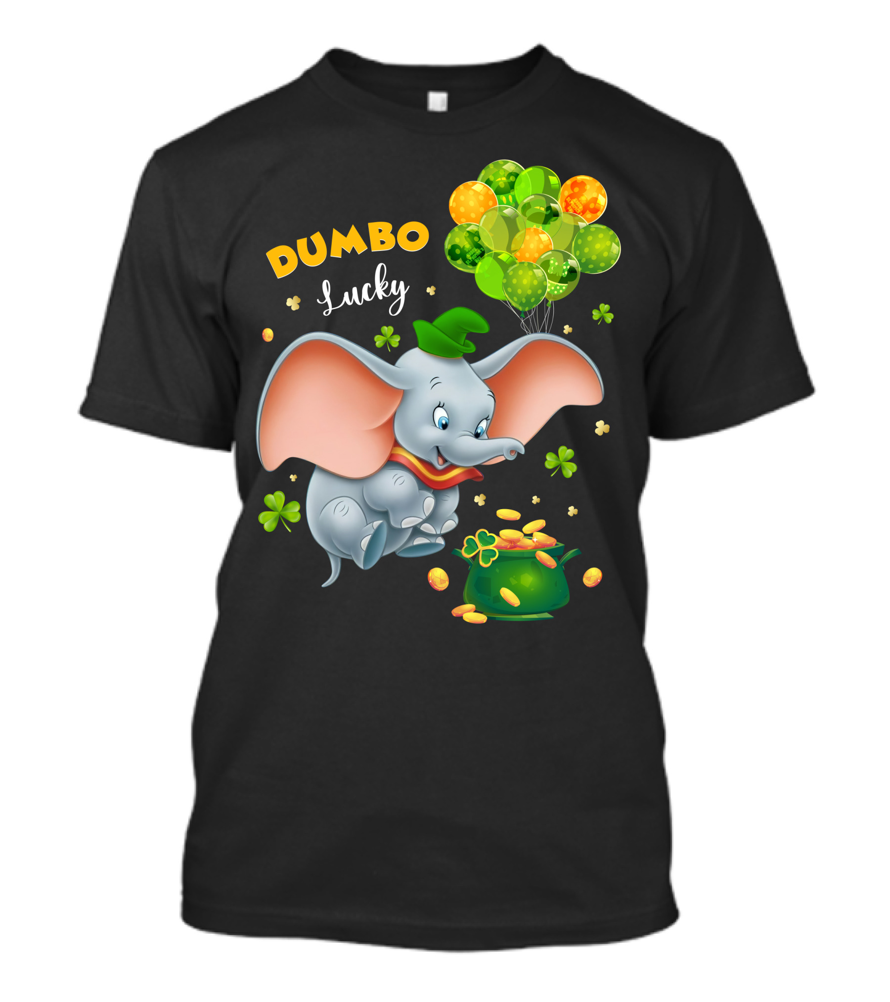 Dumbo Lucky Elephant With Green Hat And Balloons With Pot Of Gold T-Shirt