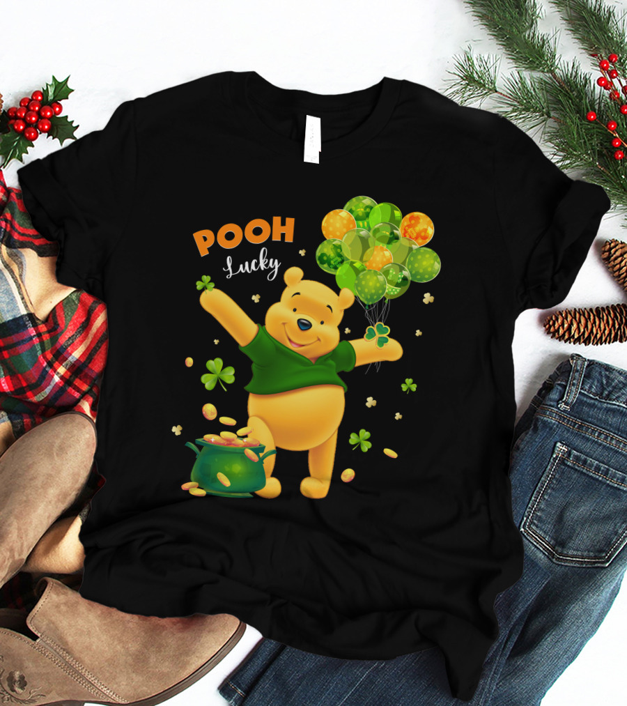 Pooh Lucky Balloons And Clover Celebration T-Shirt