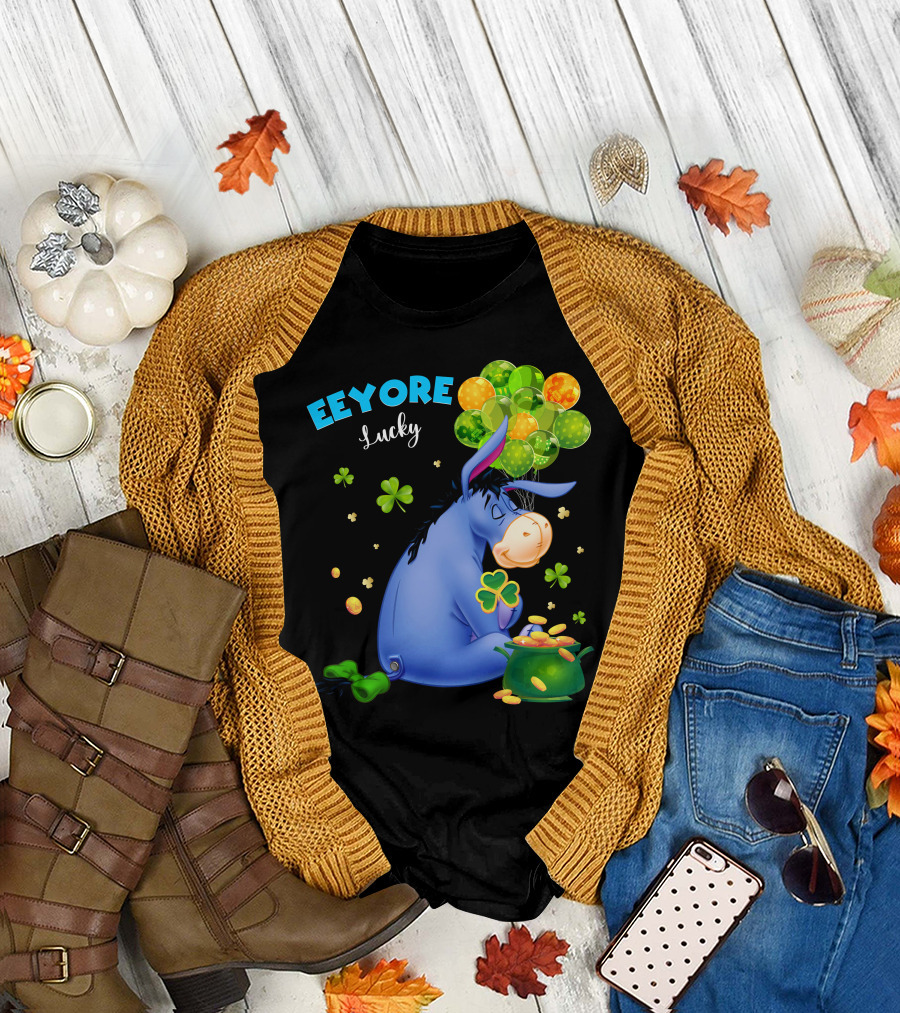 Eeyore Lucky Shamrock Coins Balloon Cluster T-Shirt